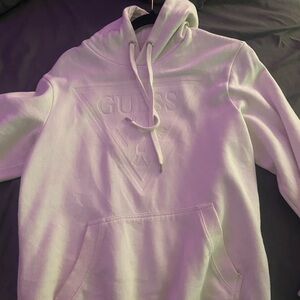Guess White Embossed Logo Hoodie